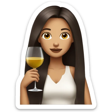 tan fashion girl dark brown long straight hair drinking wine sticker