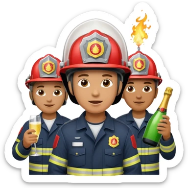 A firefighter extinguishing a party sticker