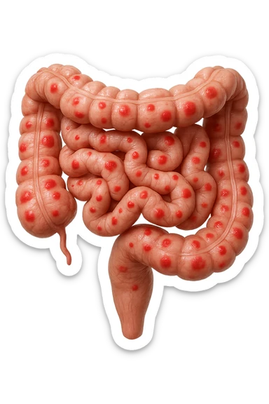 intestino anatomico realistico con red spot di infiammazione, IPERREALISTICO 4K sticker