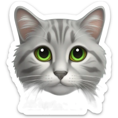 Gato gris peludo con ojos verdes sticker