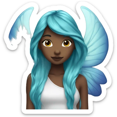 Beautiful, flower, fairy, blue, turqoise, silver, navy, long hair, big wings sticker