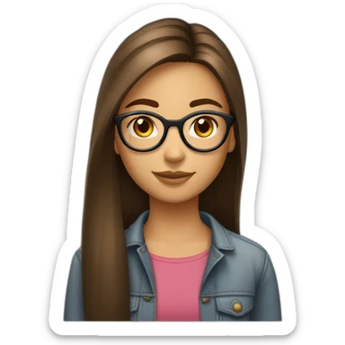 Une fille de 14 ans cheveux brun et long lisse avec lunettes ronde  sticker