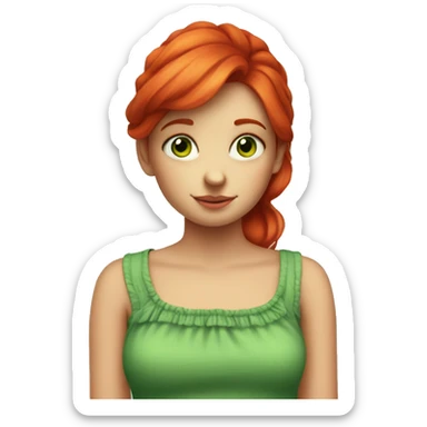 shy girl with red hair and green eyes, and old fashioned colorful top sticker