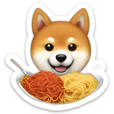 A Shiba Inu who eats spaghetti Bolognese with meatballs on a plate sticker