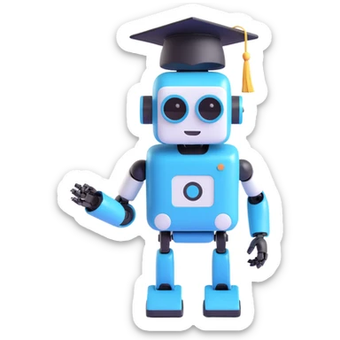 friendly robot with a graduation cap, symbolizing a Gen AI intern, modern tech style sticker