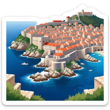Dubrovnik – Cinematic Realistic Dubrovnik, depicted as a stunning coastal city with red-tiled roofs and ancient stone walls, set against the deep blue Adriatic Sea under warm Mediterranean light, rendered with rich textures that capture its enchanting beauty. sticker