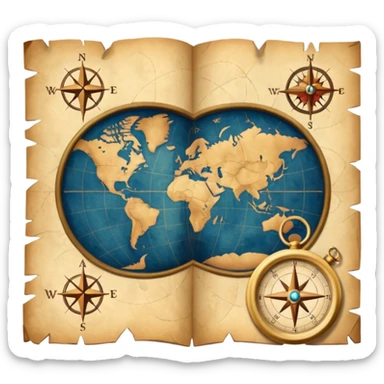 mundo, mapa, brújula sticker