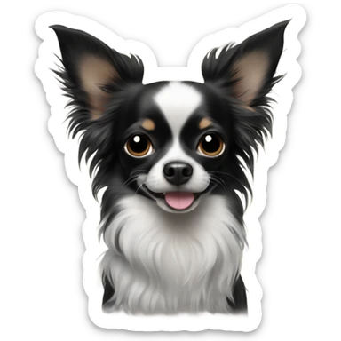 Long haired all Black Chihuahua giving peace sign sticker