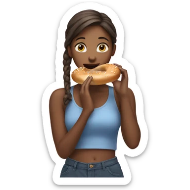 Girl eating a bagel sticker
