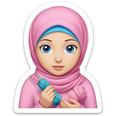Turkish beautiful finish Konya girl blue eyes with spring pink hijab does knitting  sticker