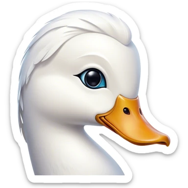 Cinematic Noble White Duck Portrait Emoji, Poised and regal, with a sleek, streamlined build and a pristine, well-groomed pure white plumage, deep-set soulful bright eyes, Simplified yet sharp and sophisticated features, highly detailed, glowing with a soft, dignified glow, high shine, intelligent and graceful, stylized with an air of aquatic elegance, focused and attentive, soft glowing outline, capturing the essence of a watchful and confident waterfowl, so majestic it feels as though it could glide out of the screen with effortless authority! sticker