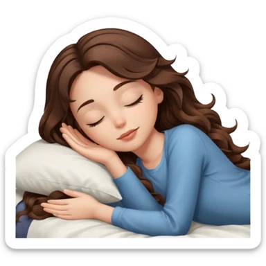 Um amenina super linda com cabelo marrom meio preto  com as pontas ondulado,  cabelo grande na cama deitada com o olho fechado  sticker