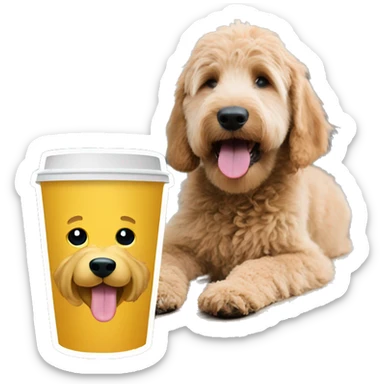 Golden doodle with pup cup sticker