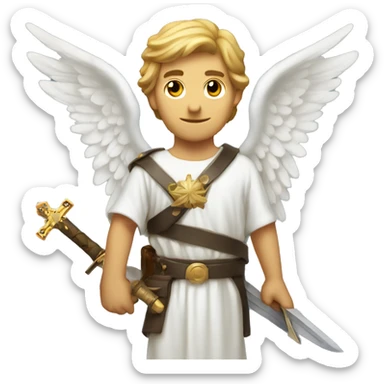 A male Angel with a sword and in the other Hand a cross sticker