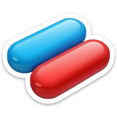 red and blue colored pill sticker