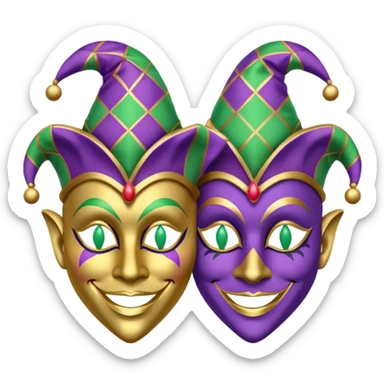 2 jesters masks for mardi gras in purple gold and green like this as the outline: 🎭 sticker