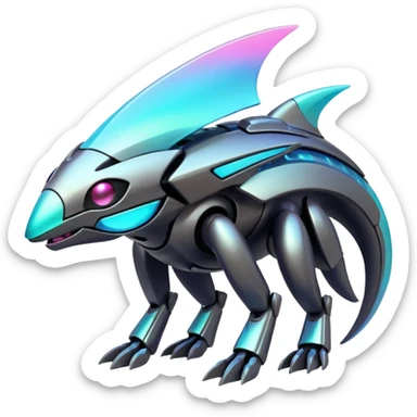  Epic legendary realistic rare glowing mechanical Shiny sparkly transparent bioluminescent luminescent vibrant bright pastel dark exotic iridescent colorful gradients futuristic modern metallic glossy glittery fantasy-cyber-Protogen-Fakémon-Pokémon-Vernid-creature sticker