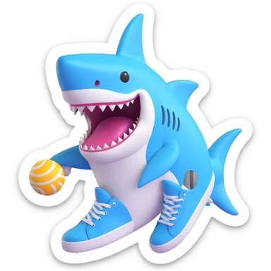 shark with light blue sneakers, 3D emoji style, smooth and friendly sticker
