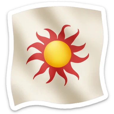 create a yezidi flag emoji with white at the top and botton red in the middle and a sun in the middle sticker
