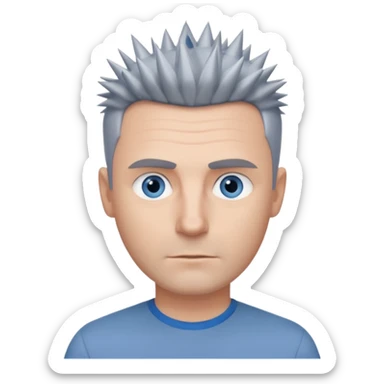 40 yr old white man short spike hair grey dress shirt blue eyes no smile sticker