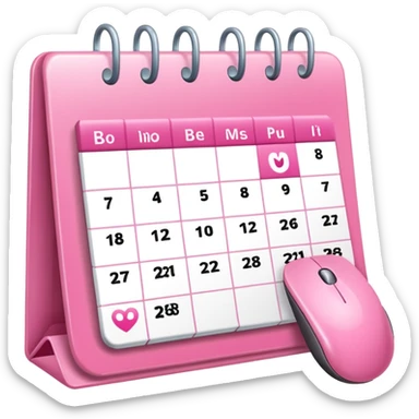online booking icon -- calendar (pink) + mouse pointer sticker