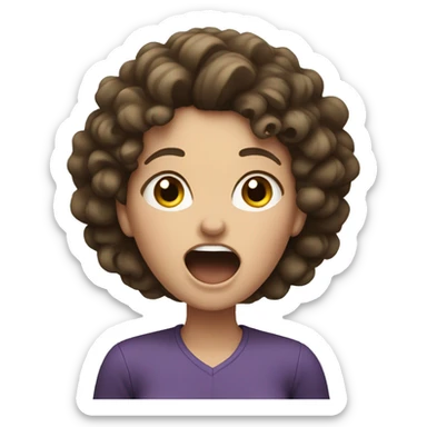 White Woman with curly dark brown hair shouting sticker