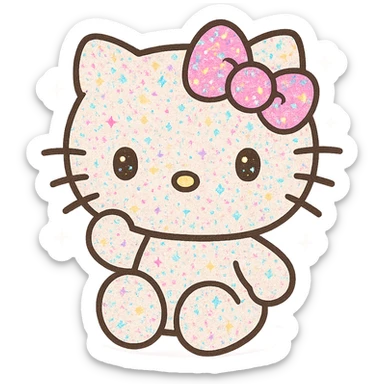 Hello Kitty, body and bow dusted with colorful glitter, sparkling, joyful, kawaii style sticker