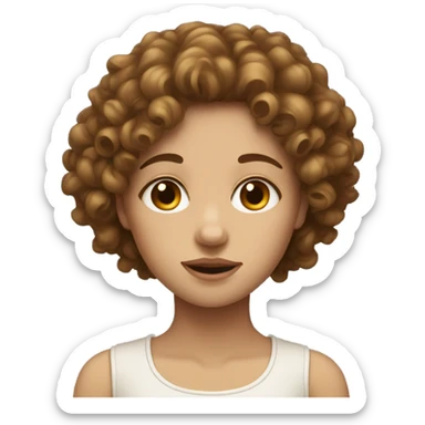 Brown curly haired girl with pale skin side eye sticker