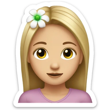 A girl with straight hair green eyes a mole under the lip and with a flower in her hair sticker