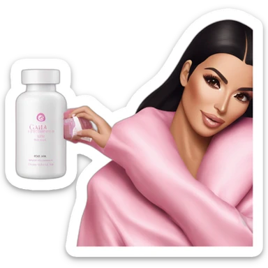 Kim Kardashian taking supplement in a pink packaging from GAIA Beauté sticker