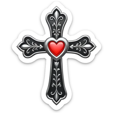 make a black chrome heart floral cross with white outline sticker