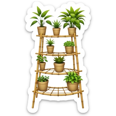 Large multi-tier multi-level curvy plant rack constructed from thin bamboo poles  sticker