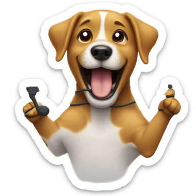 The dog is laughing, accidentally got caught in wires or dropped an instrument. sticker
