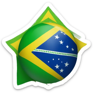 Design an emoji of the Brazilian flag, highlighting the green background, yellow diamond, and the blue globe with the "Ordem e Progresso" banner and stars. sticker