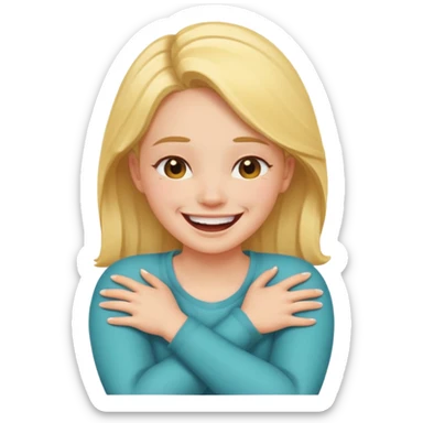 arms crossed holding neck laughing girl sticker