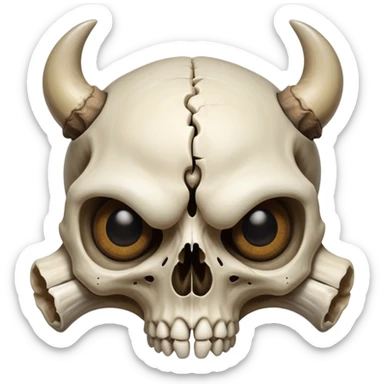 An animal creature-beast-hybrid, a partial skull caps its head, hollow eye sockets staring above its living gaze sticker