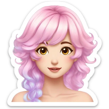 Gorgeous Beautiful Blushing Petite Colorful-Shiny-Pastel-Fairy-Soarkle-Anime-Lady with beautiful gradient pastel hair aesthetic sticker