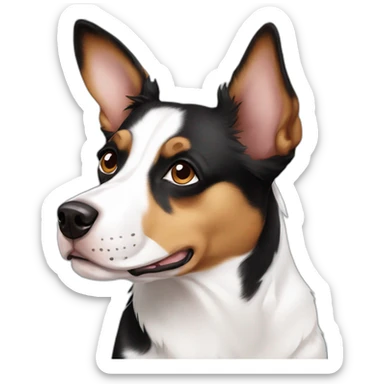 dog white with brown spot over left eye Australian Shepard boston terrier mix sticker