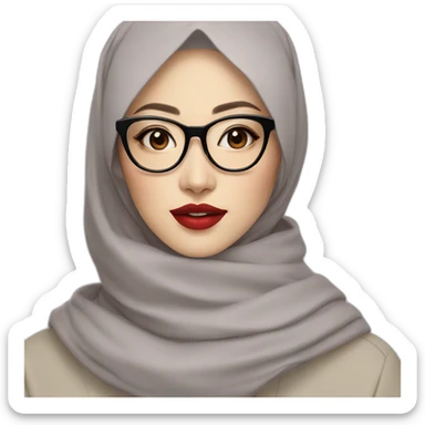 Beauty asian woman wear hijab and glasses pale skin red lips sticker