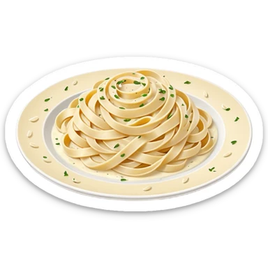 Illustrate creamy fettuccine alfredo pasta on a white plate. sticker