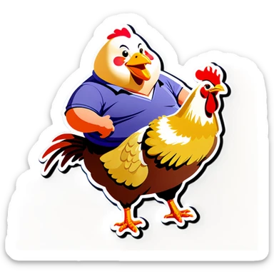 A fat man riding a chicken  sticker