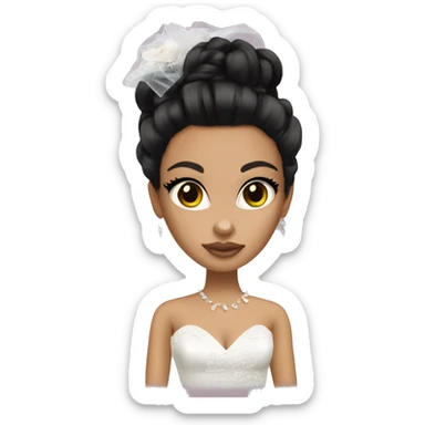 Bratz, bride, black updo hair, olive skin, brown almond cat eyes sticker