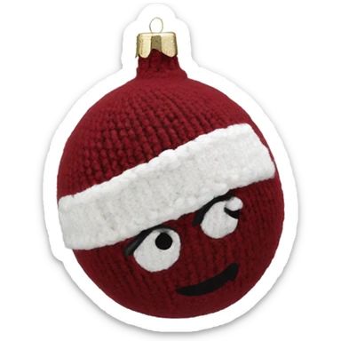 Wine red round knit Christmas ornament  sticker