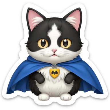 A black and white cat wearing a cape saying weeee sticker