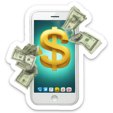 phone with money bursting out of it sticker