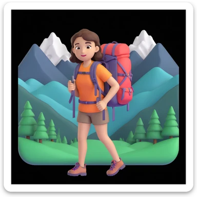 girl back packing mountains in background, close up pose sticker