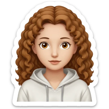 Una donna con una felpa semplice bianca,ha gli occhi marroni,i capelli marroni chiaro , c’è gli ha lunghi e ricci ma non troppo sticker