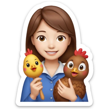 korean girl with brown hair holding a chicken drum, emoji style sticker