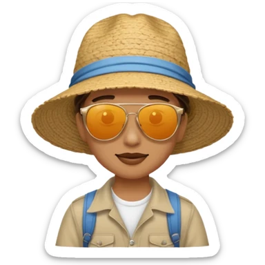 unique looking tourist with big unique tourist hat sticker