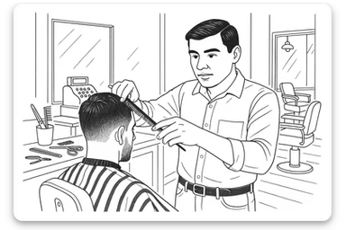 Draw me a sketch of the barbershop, but make sure there's a cash register there. sticker